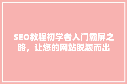 SEO教程初学者入门霸屏之路，让您的网站脱颖而出