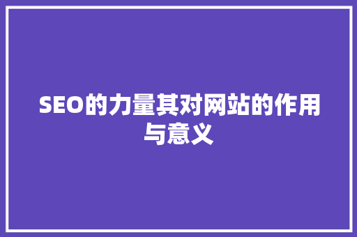 SEO的力量其对网站的作用与意义
