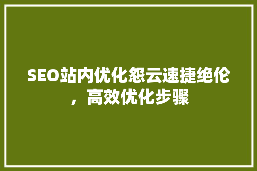 SEO站内优化怨云速捷绝伦，高效优化步骤