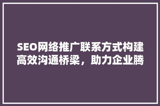 SEO网络推广联系方式构建高效沟通桥梁，助力企业腾飞
