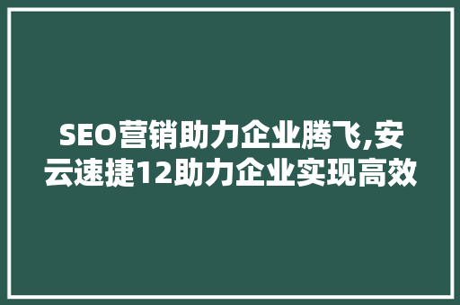 SEO营销助力企业腾飞,安云速捷12助力企业实现高效推广