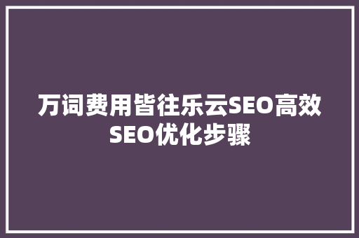 万词费用皆往乐云SEO高效SEO优化步骤