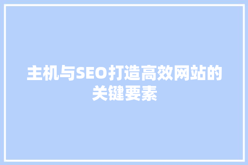 主机与SEO打造高效网站的关键要素