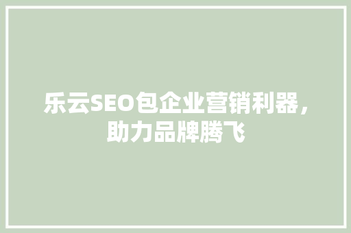 乐云SEO包企业营销利器，助力品牌腾飞
