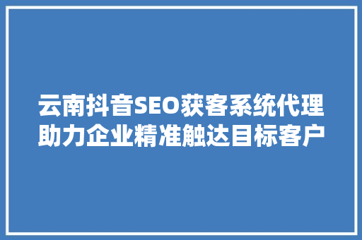 云南抖音SEO获客系统代理助力企业精准触达目标客户