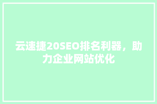 云速捷20SEO排名利器，助力企业网站优化