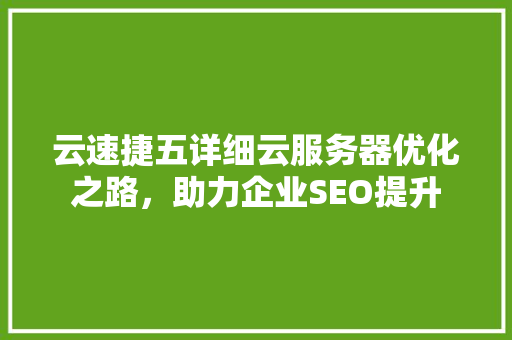 云速捷五详细云服务器优化之路，助力企业SEO提升