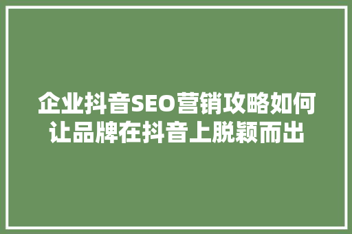 企业抖音SEO营销攻略如何让品牌在抖音上脱颖而出