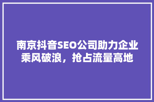 南京抖音SEO公司助力企业乘风破浪，抢占流量高地