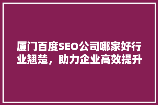 厦门百度SEO公司哪家好行业翘楚，助力企业高效提升网络影响力