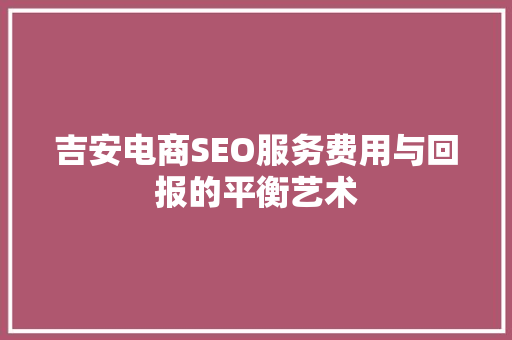 吉安电商SEO服务费用与回报的平衡艺术