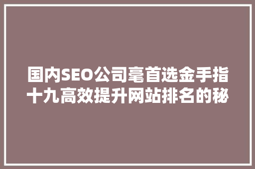 国内SEO公司毫首选金手指十九高效提升网站排名的秘密武器