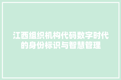 江西组织机构代码数字时代的身份标识与智慧管理