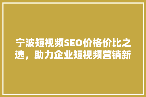宁波短视频SEO价格价比之选，助力企业短视频营销新篇章