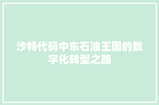 沙特代码中东石油王国的数字化转型之路  第1张
