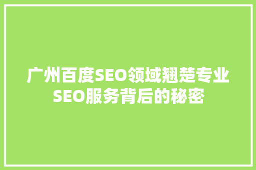 广州百度SEO领域翘楚专业SEO服务背后的秘密