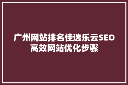 广州网站排名佳选乐云SEO高效网站优化步骤