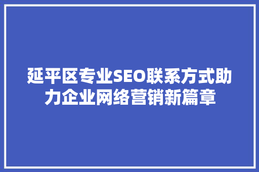 延平区专业SEO联系方式助力企业网络营销新篇章