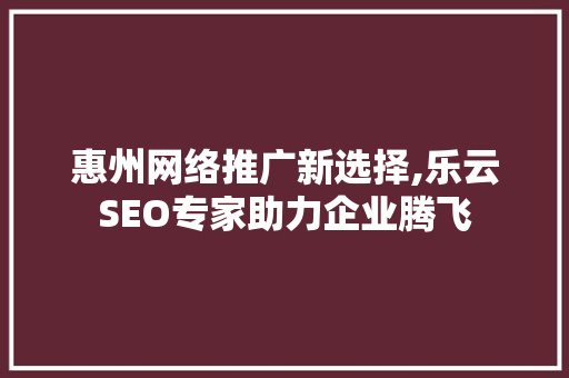 惠州网络推广新选择,乐云SEO专家助力企业腾飞
