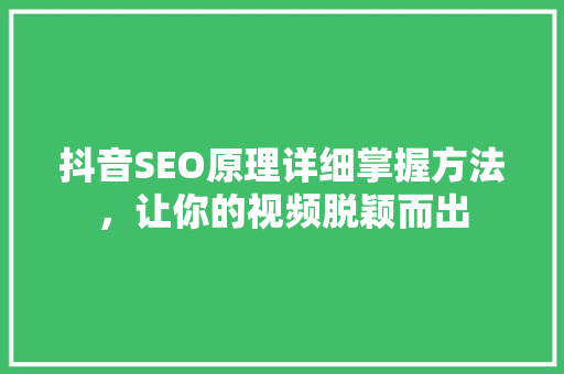 抖音SEO原理详细掌握方法，让你的视频脱颖而出