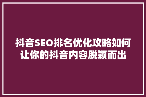 抖音SEO排名优化攻略如何让你的抖音内容脱颖而出