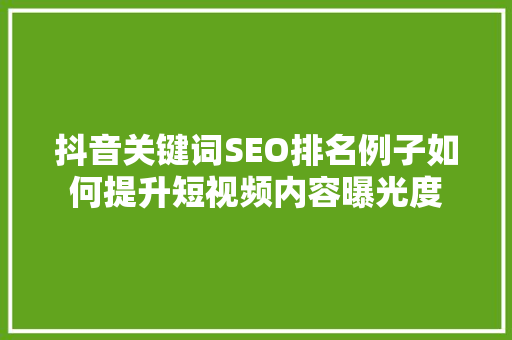 抖音关键词SEO排名例子如何提升短视频内容曝光度