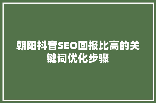 朝阳抖音SEO回报比高的关键词优化步骤