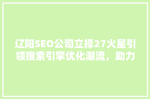 辽阳SEO公司立择27火星引领搜索引擎优化潮流，助力企业腾飞
