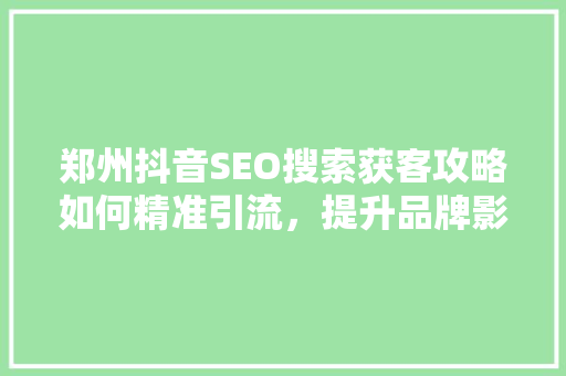 郑州抖音SEO搜索获客攻略如何精准引流，提升品牌影响力