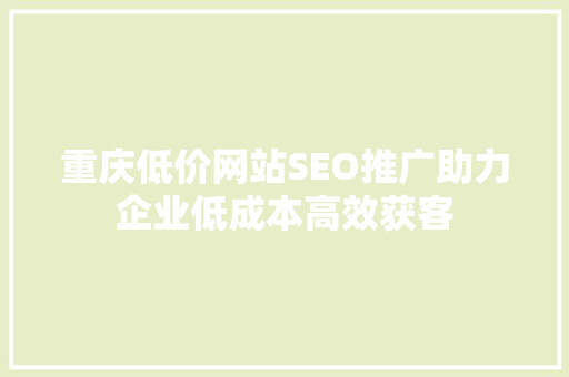 重庆低价网站SEO推广助力企业低成本高效获客