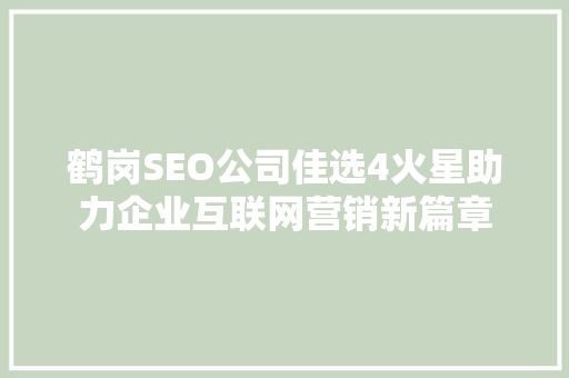 鹤岗SEO公司佳选4火星助力企业互联网营销新篇章