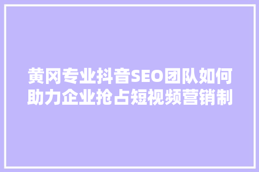 黄冈专业抖音SEO团队如何助力企业抢占短视频营销制高点