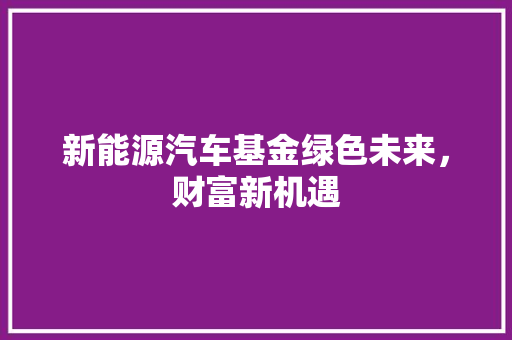 新能源汽车基金绿色未来，财富新机遇