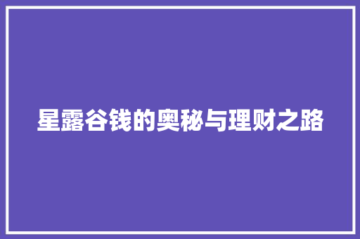 星露谷钱的奥秘与理财之路