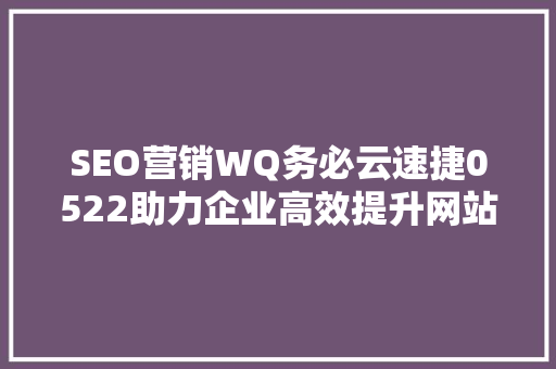 SEO营销WQ务必云速捷0522助力企业高效提升网站排名