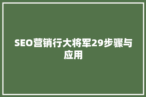 SEO营销行大将军29步骤与应用