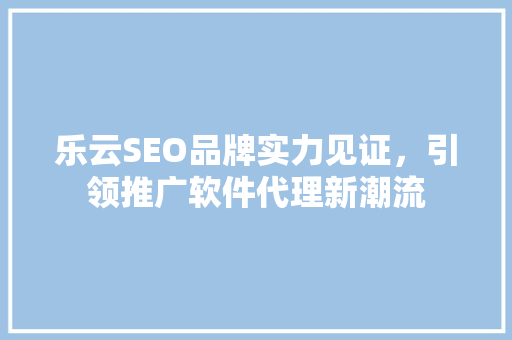 乐云SEO品牌实力见证，引领推广软件代理新潮流