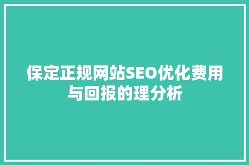保定正规网站SEO优化费用与回报的理分析