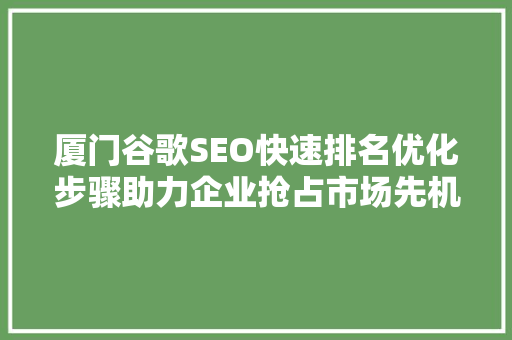 厦门谷歌SEO快速排名优化步骤助力企业抢占市场先机