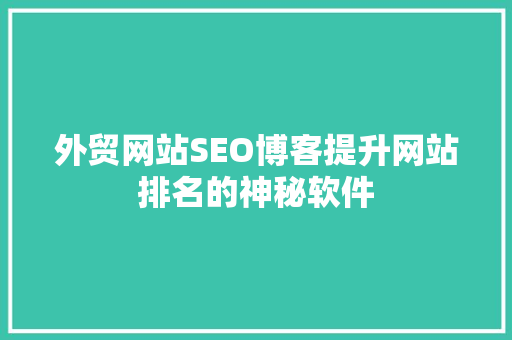 外贸网站SEO博客提升网站排名的神秘软件