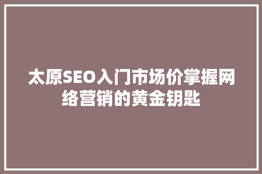 太原SEO入门市场价掌握网络营销的黄金钥匙