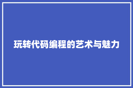 玩转代码编程的艺术与魅力  第1张