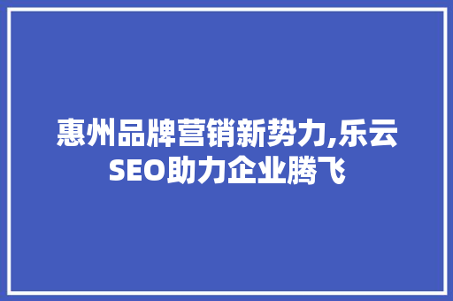 惠州品牌营销新势力,乐云SEO助力企业腾飞