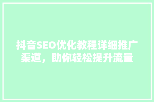 抖音SEO优化教程详细推广渠道，助你轻松提升流量