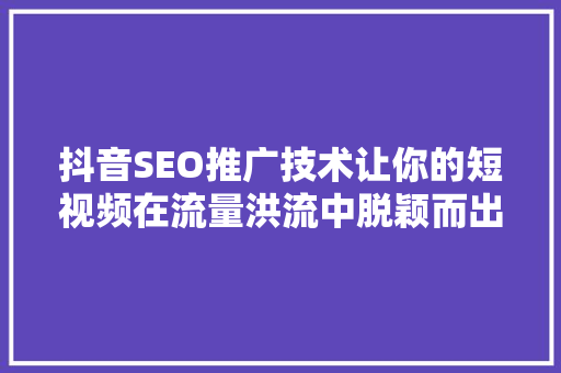 抖音SEO推广技术让你的短视频在流量洪流中脱颖而出
