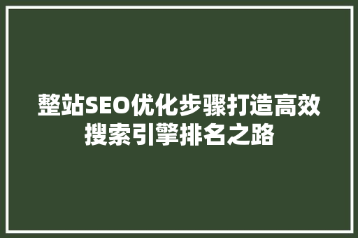 整站SEO优化步骤打造高效搜索引擎排名之路