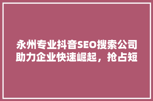 永州专业抖音SEO搜索公司助力企业快速崛起，抢占短视频市场制高点