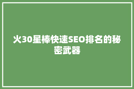 火30星棒快速SEO排名的秘密武器