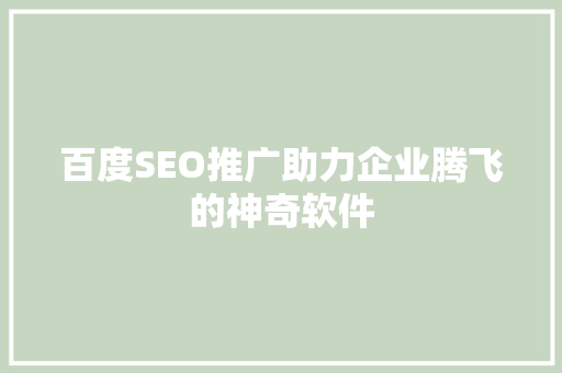 百度SEO推广助力企业腾飞的神奇软件