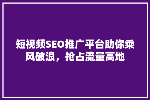 短视频SEO推广平台助你乘风破浪，抢占流量高地